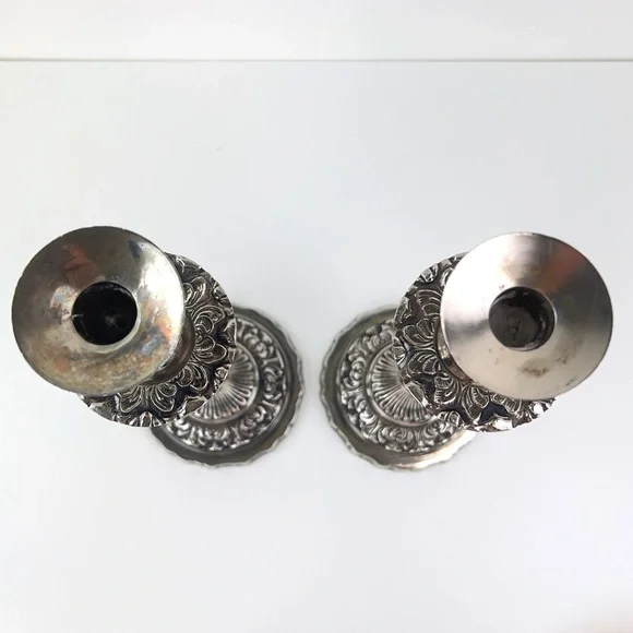 Set Of 2 Silver Plate Candlesticks Candelabra - Picture 6 of 9